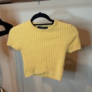 Mustard Ribbed V- Crop Top
